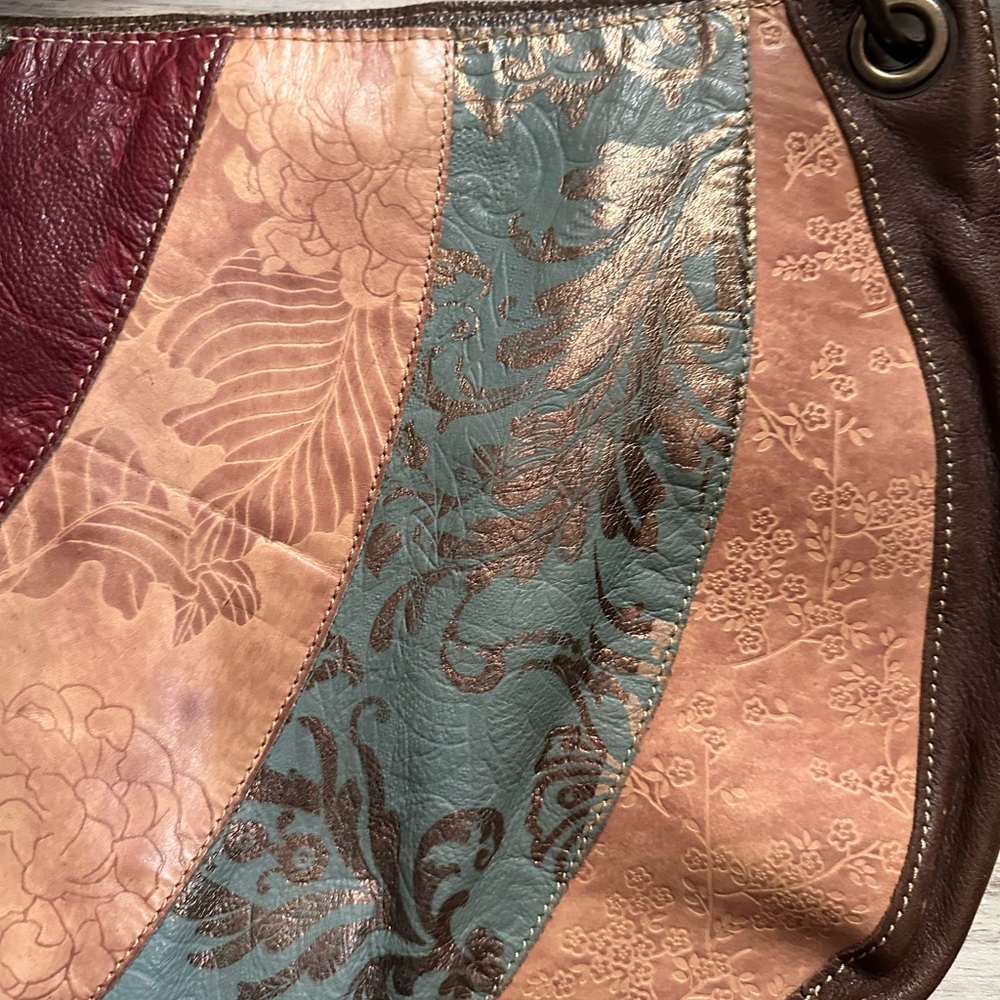 Fossil Leather Patchwork Shoulder Bag Multicolor Boho Embossed Purse - Picture 3 of 5